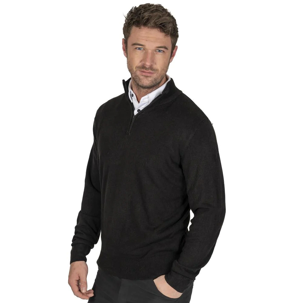 Island Green Thermal Quarter Zip Knit Jumper Black